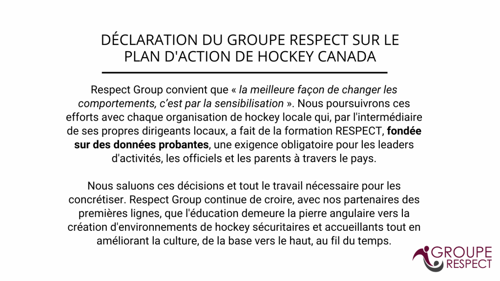 Déclaration du Groupe Respect sur le plan d'action de Hockey Canada